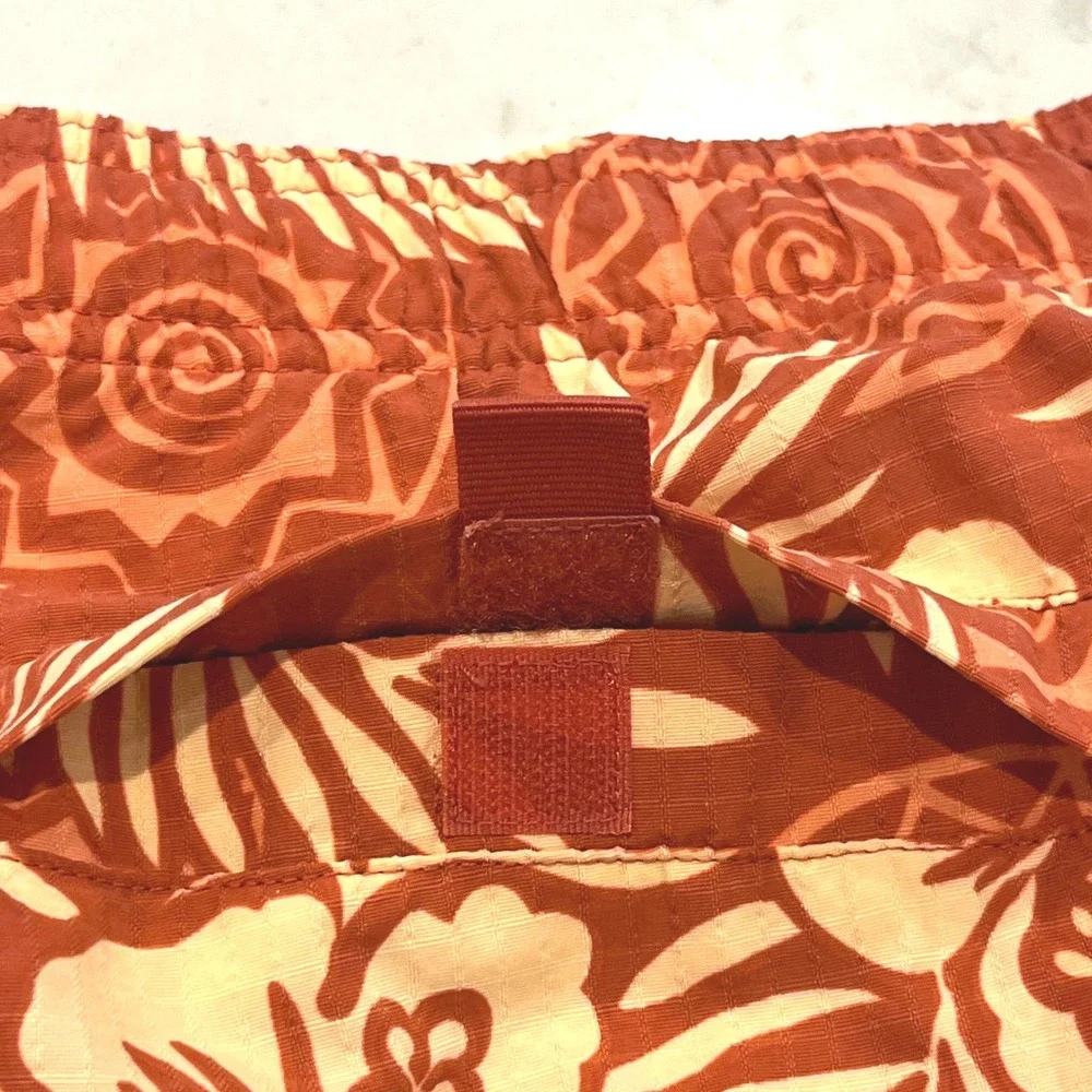 Tommy Bahama Swim Trunks Mens XL Orange Nylon Vtg Lined‎ Hibiscus Cargo Pocket
